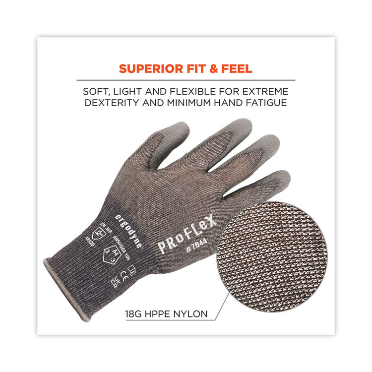 ProFlex 7044 ANSI A4 PU Coated CR Gloves, EN388: 4X42D, 9" Long, Large, Gray, Pair