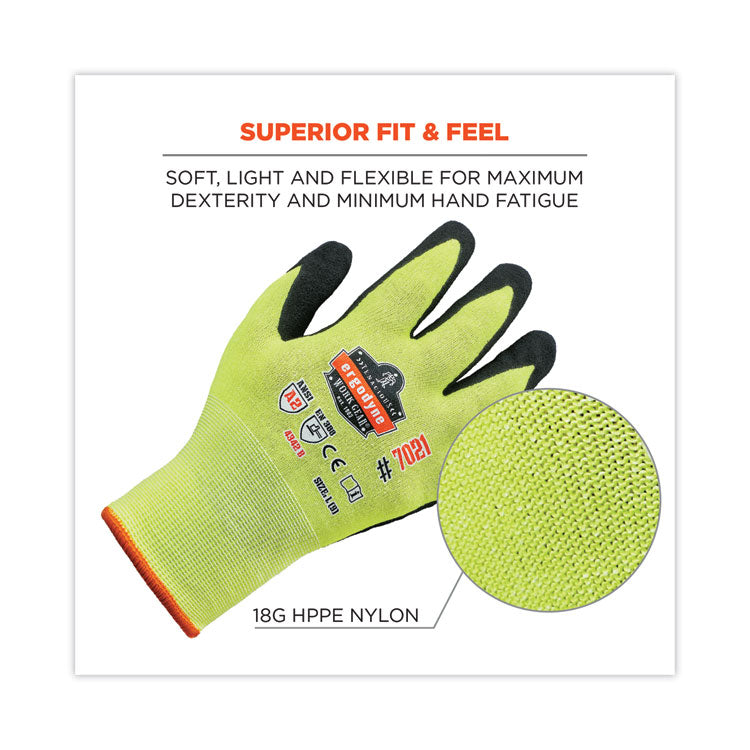 ProFlex 7021 Hi-Vis Nitrile-Coated CR Gloves, EN388: 4342B, 9.25" Long, Large, Lime, 144 Pairs/Carton
