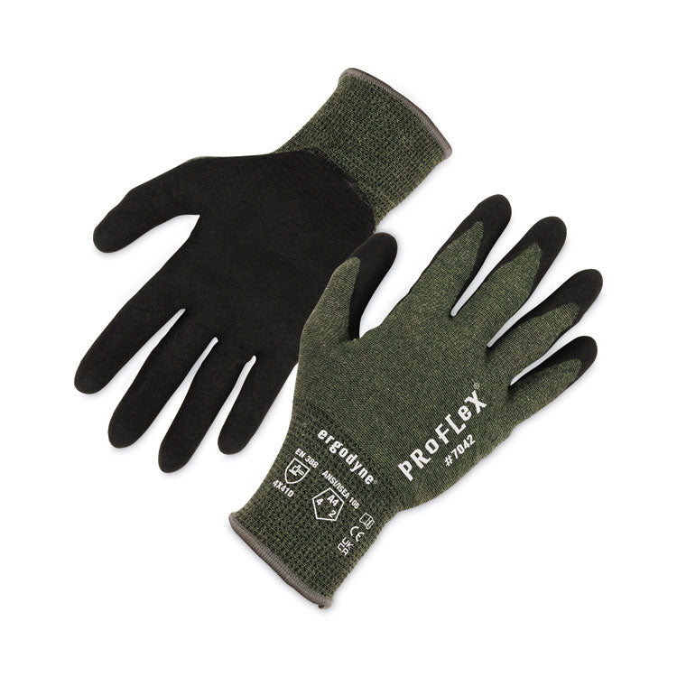ProFlex 7042 ANSI A4 Nitrile-Coated CR Gloves, EN388: 4X41D, 9" Long, Small, Green, Pair