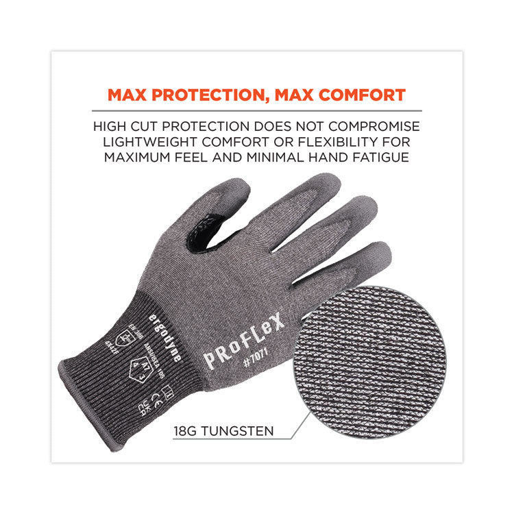ProFlex 7071 ANSI A7 PU Coated CR Gloves, EN388: 4X42F, 9" Long, Medium, Gray, 12 Pairs