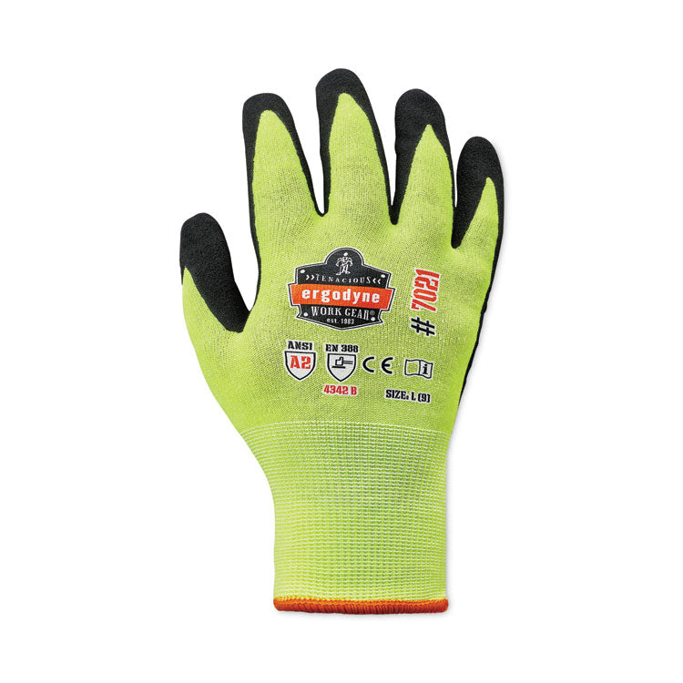 ProFlex 7021 Hi-Vis Nitrile-Coated CR Gloves, EN388: 4342B, 9.25" Long, Large, Lime, Pair