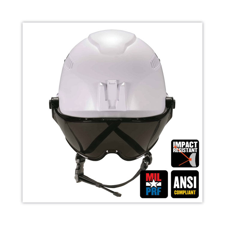 Skullerz 8975V Class C Safety Helmet with 8991 Visor Kit, Smoke Lens, 6-Point Ratchet Suspension, White