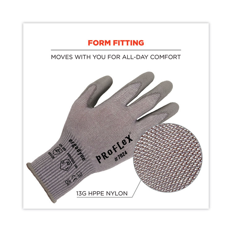 ProFlex 7024 ANSI A2 PU Coated CR Gloves, EN388: 4X42B, 9" Long, Small, Gray, 12 Pairs