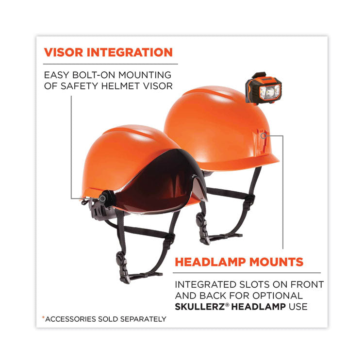 Skullerz 8974 Class E Safety Helmet, 6-Point Ratchet Suspension, Orange