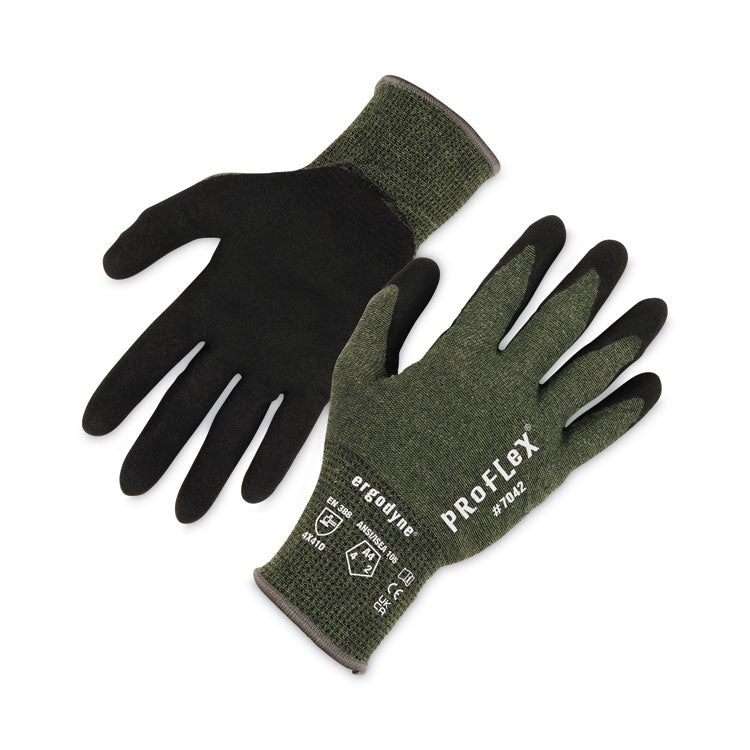 ProFlex 7042 ANSI A4 Nitrile-Coated CR Gloves, EN388: 4X41D, 9" Long, Medium, Green, Pair