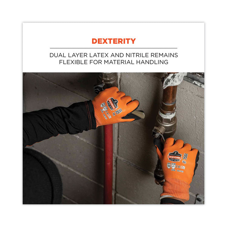 ProFlex 7551 ANSI A5 Coated Waterproof CR Gloves, EN388: 4X43E, 10.5" Long, Large, Orange, Pair