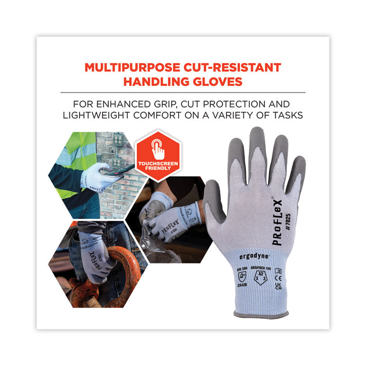 ProFlex 7025 ANSI A2 PU Coated CR Gloves, EN388: 2X42B, 9" Long, XX-Large, Blue, 12 Pairs