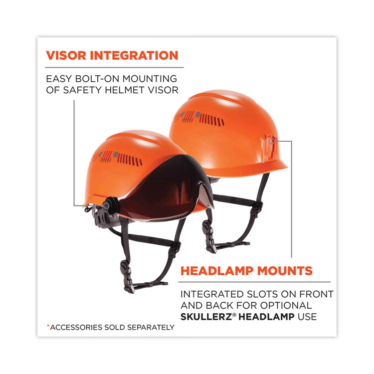 Skullerz 8975V Class C Safety Helmet with 8991 Visor Kit, Smoke Lens, 6-Point Ratchet Suspension, Orange