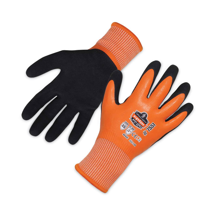 ProFlex 7551 ANSI A5 Coated Waterproof CR Gloves, EN388: 4X43E, 10.5" Long, Large, Orange, Pair