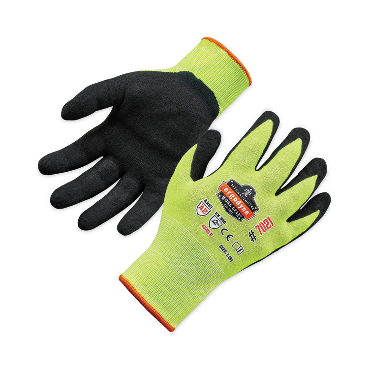 ProFlex 7021 Hi-Vis Nitrile-Coated CR Gloves, EN388: 4342B, 9.25" Long, Large, Lime, 144 Pairs/Carton