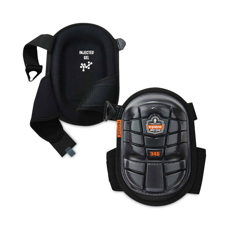 ProFlex 345 Injected Gel Knee Pads, Long Cap, Hook and Loop Closure, One Size Fits Most, Black, Pair