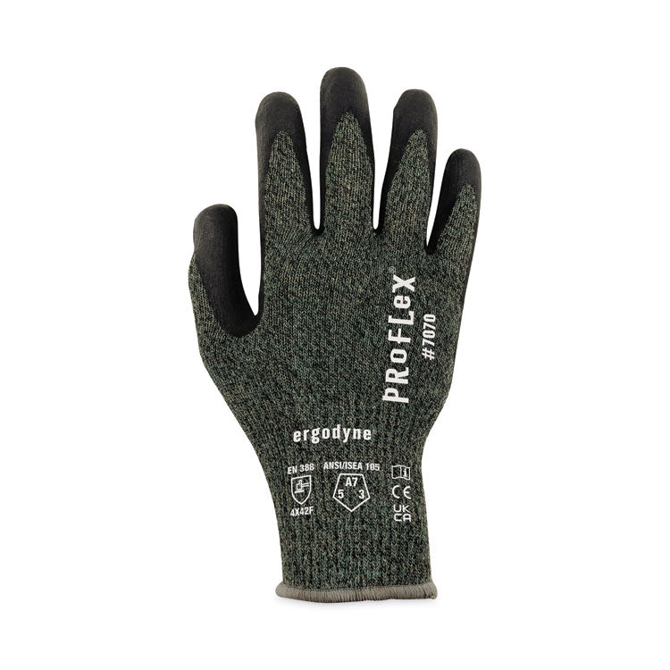 ProFlex 7070 ANSI A7 Nitrile Coated CR Gloves, EN388: 4X42F, 9" Long, X-Large, Green, 12 Pairs