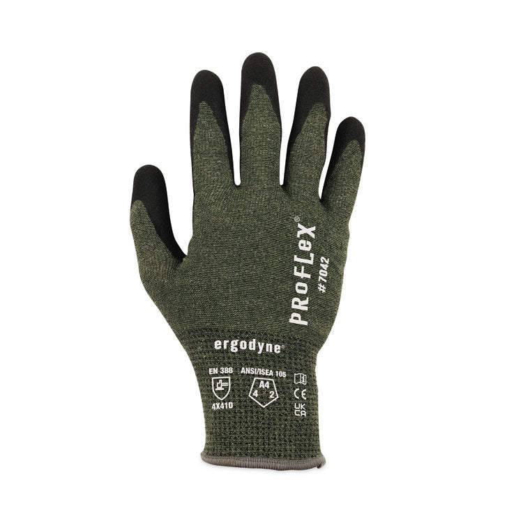 ProFlex 7042 ANSI A4 Nitrile-Coated CR Gloves, EN388: 4X41D, 9" Long, Large, Green, Pair