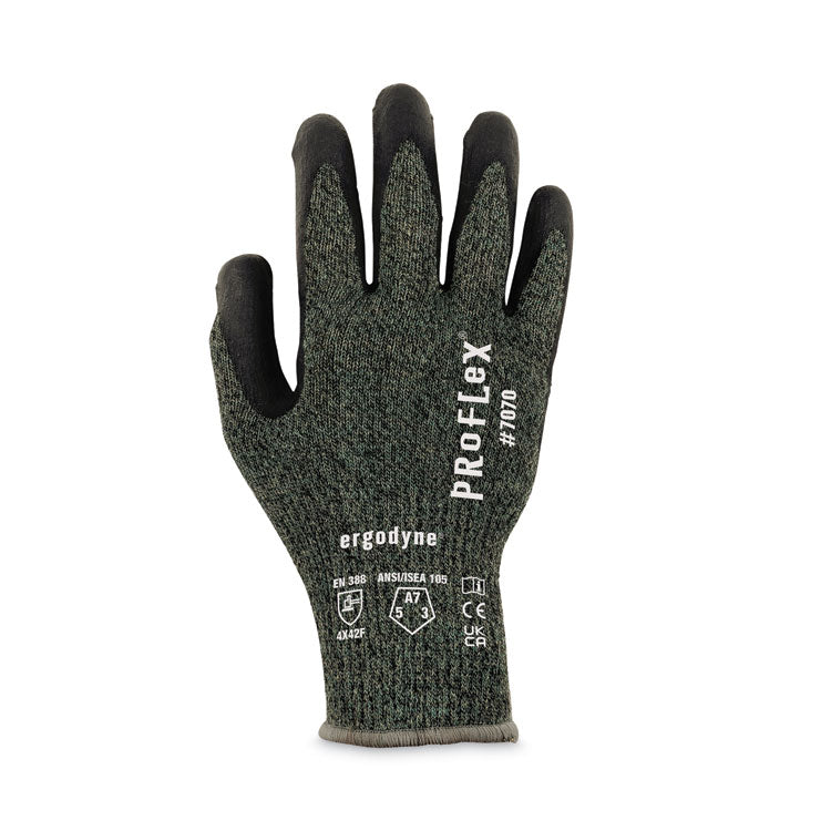 ProFlex 7070 ANSI A7 Nitrile Coated CR Gloves, EN388: 4X42F, 9" Long, Large, Green, 12 Pairs
