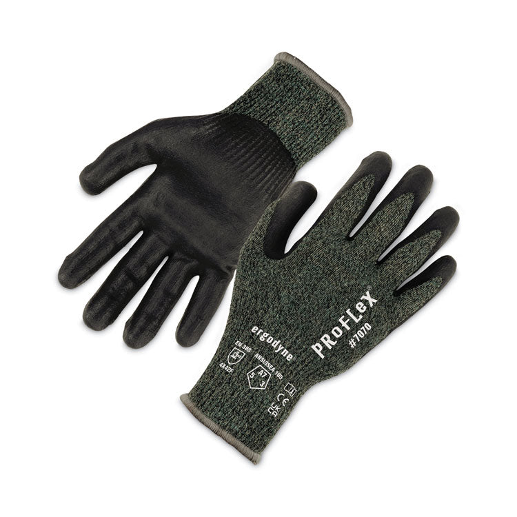 ProFlex 7070 ANSI A7 Nitrile Coated CR Gloves, EN388: 4X42F, 9" Long, Large, Green, 12 Pairs