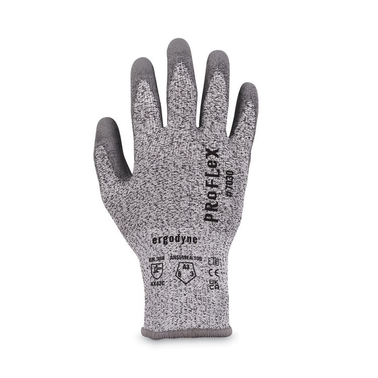 ProFlex 7030 ANSI A3 PU Coated CR Gloves, EN388: 4X42C, 9" Long, Small, Gray, 12 Pairs