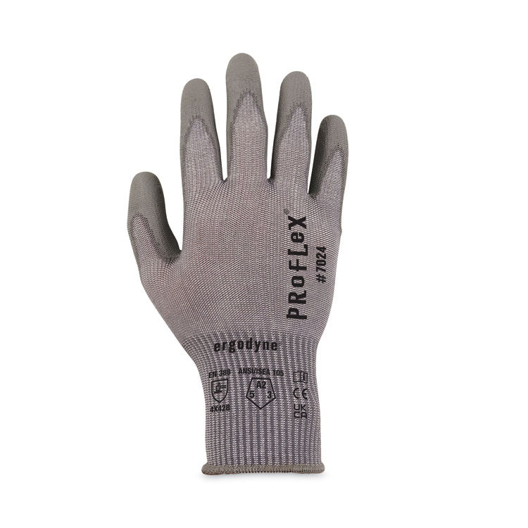 ProFlex 7024 ANSI A2 PU Coated CR Gloves, EN388: 4X42B, 7" Long, Small, Gray, Pair