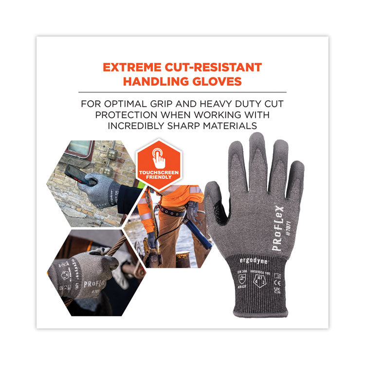 ProFlex 7071 ANSI A7 PU Coated CR Gloves, EN388: 4X42F, 9" Long, Large, Gray, Pair