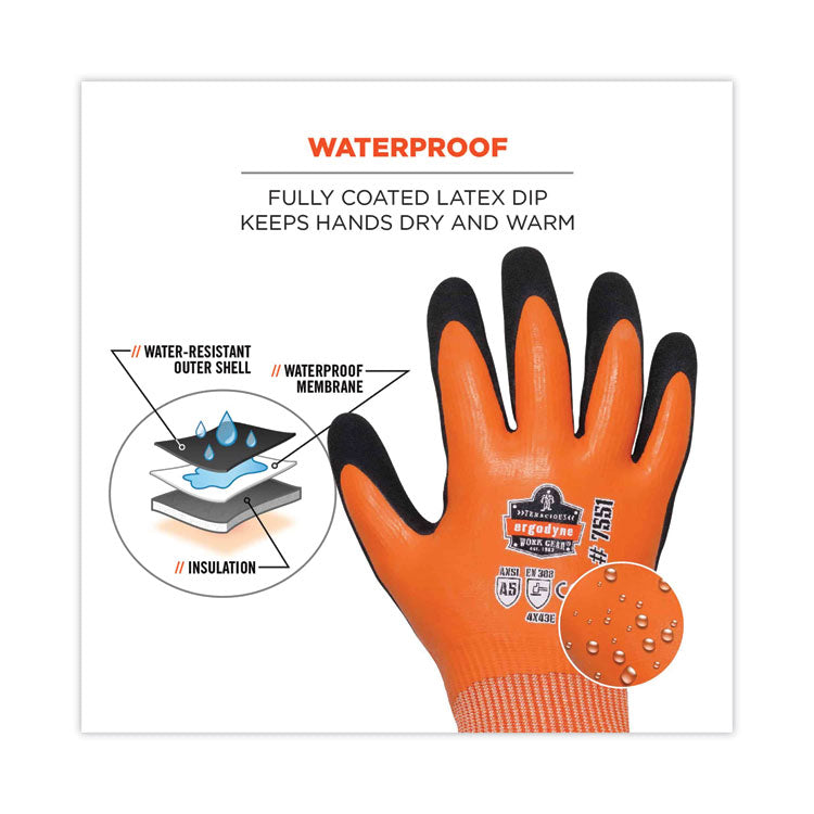 ProFlex 7551 ANSI A5 Coated Waterproof CR Gloves, EN388: 4X43E, 10.5" Long, Large, Orange, Pair