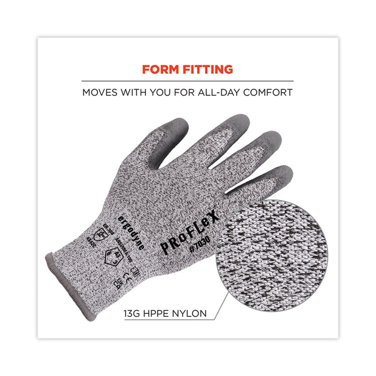 ProFlex 7030 ANSI A3 PU Coated CR Gloves, EN388: 4X42C, 9" Long, Small, Gray, Pair