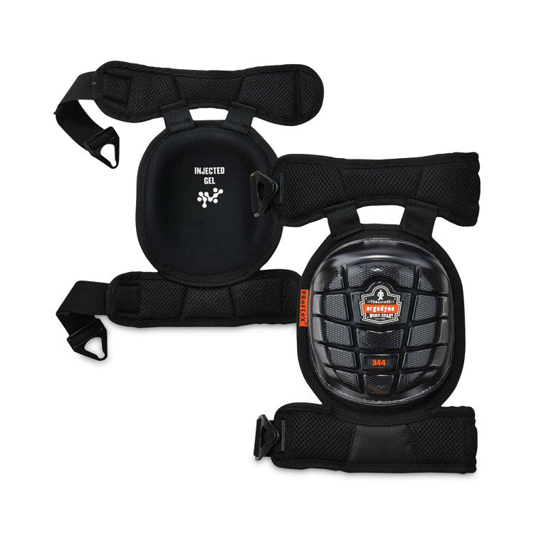 ProFlex 344 Injected Gel Knee Pads With Comfort Straps, Short Cap, Buckle Closure, Black, Pair