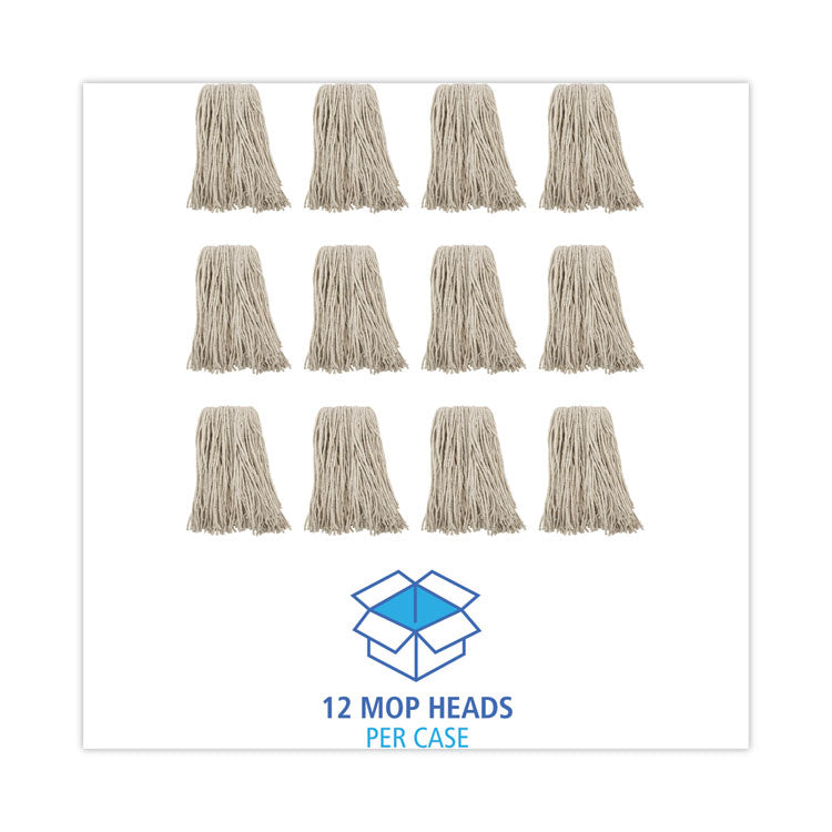 Premium Cut-End Wet Mop Heads, Cotton, 16oz, White, 12/carton