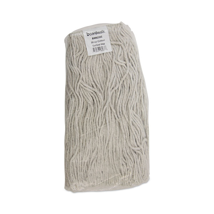 Premium Cut-End Wet Mop Heads, Cotton, 20oz, White, 12/carton