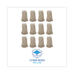 Mop Head, Premium Saddleback Head, Cotton Fiber, 24 oz, White, 12/Carton