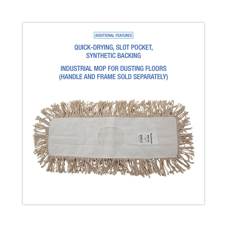 Industrial Dust Mop Head, Hygrade Cotton, 18w X 5d, White