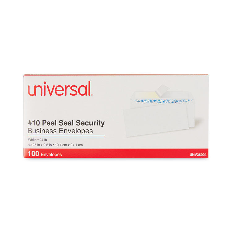 Peel Seal Strip Security Tint Business Envelope, #10, Square Flap, Self-Adhesive Closure, 4.13 x 9.5, White, 100/Box