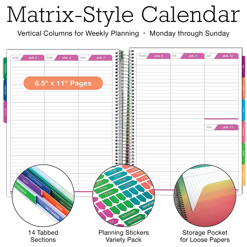 2026 Global Printed Products Rainbow Floral 8.5" x 11" Weekly & Monthly Planner, Paperboard Cover (NRY26-DCY-53)