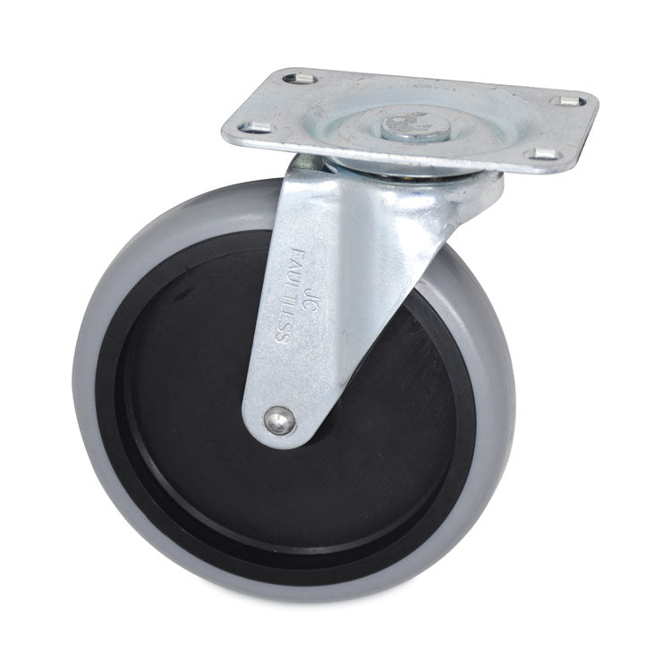 Replacement Bayonet-Stem Swivel Casters, Swivel Mount Plate, 5" Soft Rubber Wheel, Black