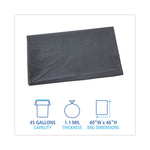 Linear Low Density Industrial Can Liners, 45 gal, 1.1 mil, 40" x 46", Gray, Flat Pack, 100/Carton