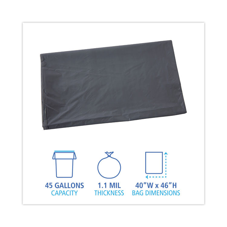 Linear Low Density Industrial Can Liners, 45 gal, 1.1 mil, 40" x 46", Gray, Flat Pack, 100/Carton
