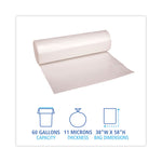 High-Density Can Liners, 60 gal, 11 mic, 38" x 58", Natural, Perforated Roll, 25 Bags/Roll, 8 Rolls/Carton