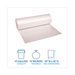 High-Density Can Liners, 45 gal, 10 mic, 40" x 46", Natural, Perforated Roll, 25 Bags/Roll, 10 Rolls/Carton