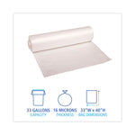 High Density Industrial Can Liners Coreless Rolls, 33 gal, 16 mic, 33" x 40", Natural, Perforated, 25 Bags/Roll, 10 Rolls/CT
