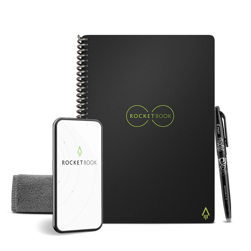 Rocketbook Core Reusable Smart Notebook, 6" x 8.8", Dot-Grid Ruled, 36 Sheets, Black (EVR-E-RC-A-FR)