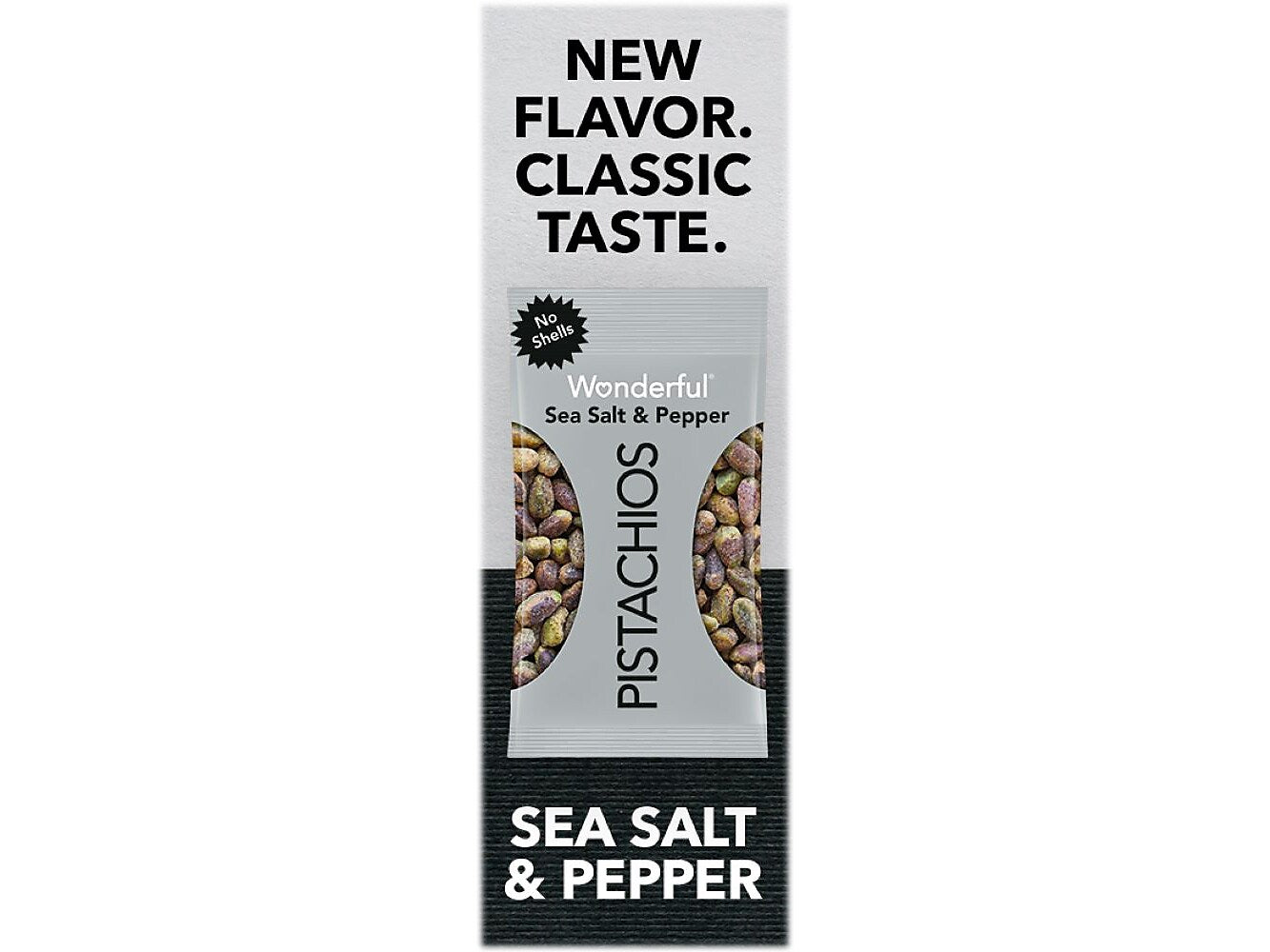 Wonderful Pistachios Sea Salt & Pepper, No Shells, 2.25 oz., 8 Bags/Box (SP0146A25M)