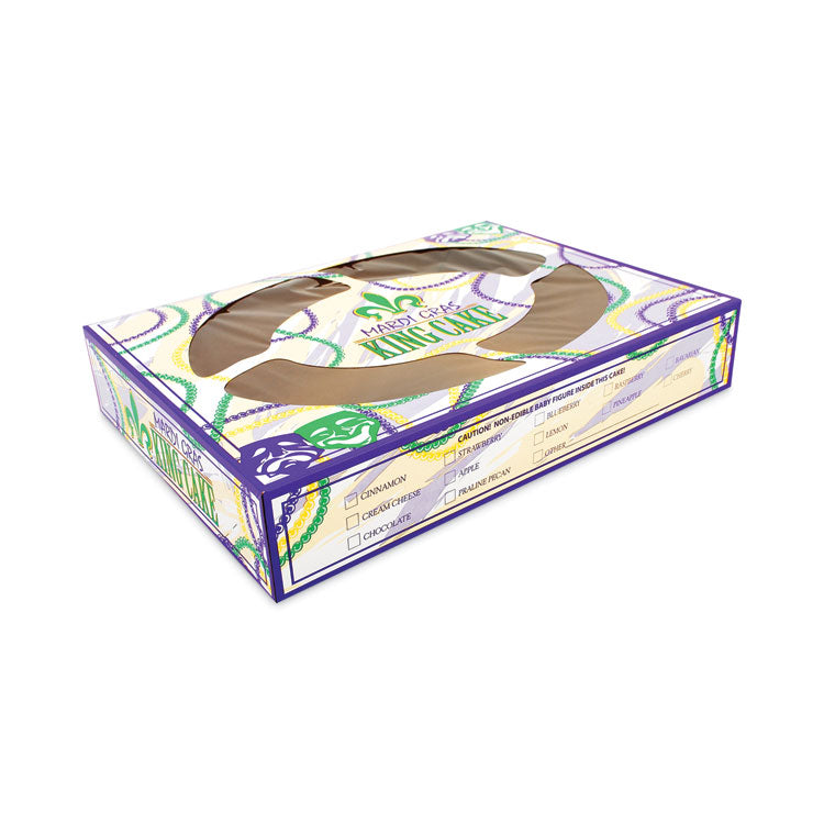 Mardi Gras King Cake Window Boxes, 19 x 14 x 3.5, Green/Purple/White, Paper, 50/Carton