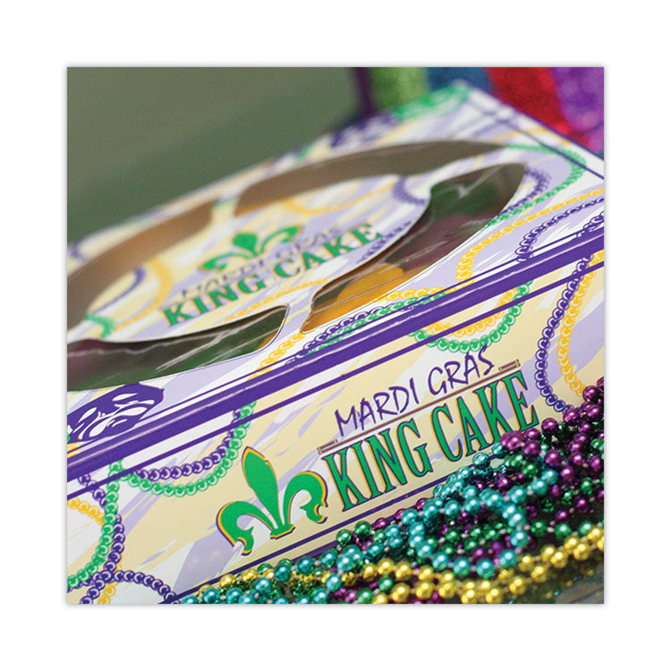 Mardi Gras King Cake Window Boxes, 19 x 14 x 3.5, Green/Purple/White, Paper, 50/Carton