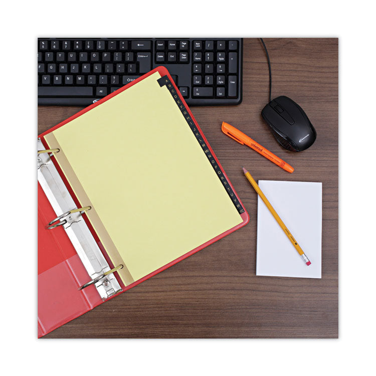 Deluxe Preprinted Simulated Leather Tab Dividers With Gold Printing, 25-Tab, A To Z, 11 X 8.5, Buff, 1 Set