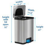 halo TapCan Stainless Steel Rectangular Pedal Sensor Trash Can with AbsorbX Odor Control System, Black Trim, 13 Gal. (TC13SB)