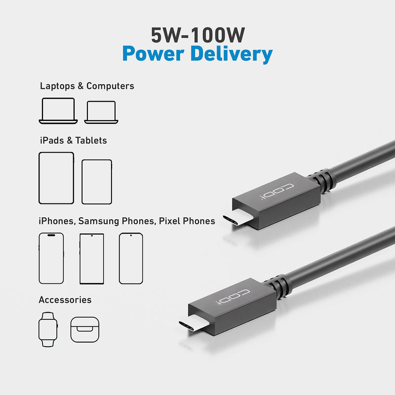CODi 3' USB-C Power Cable, Male to Male, Black (A01150)
