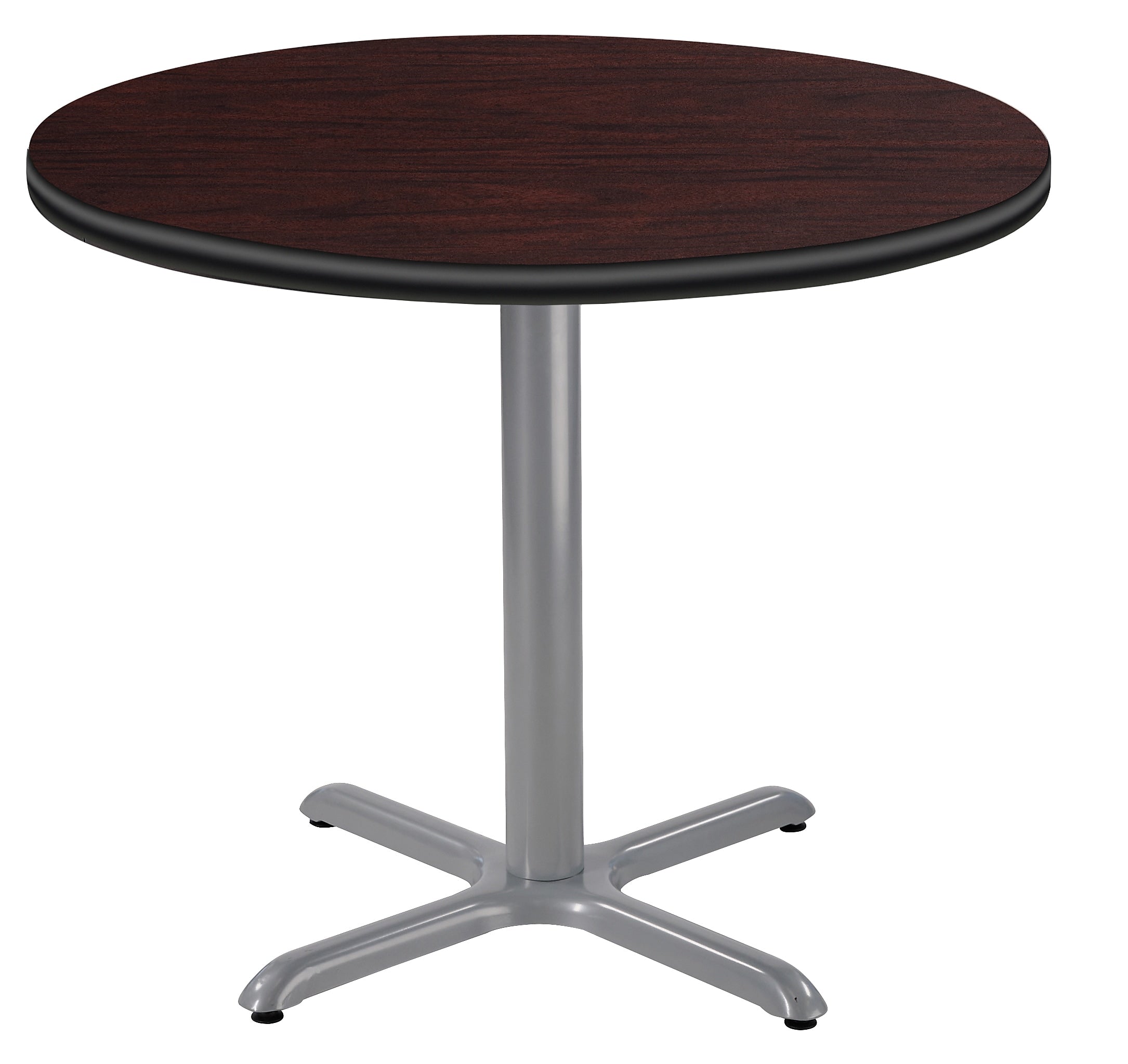 NPS CT Series 36" Round 30" Height Cafe Table, X Base, Grey Frame/Mahogany Top (CTG13636XDPBTMMY)