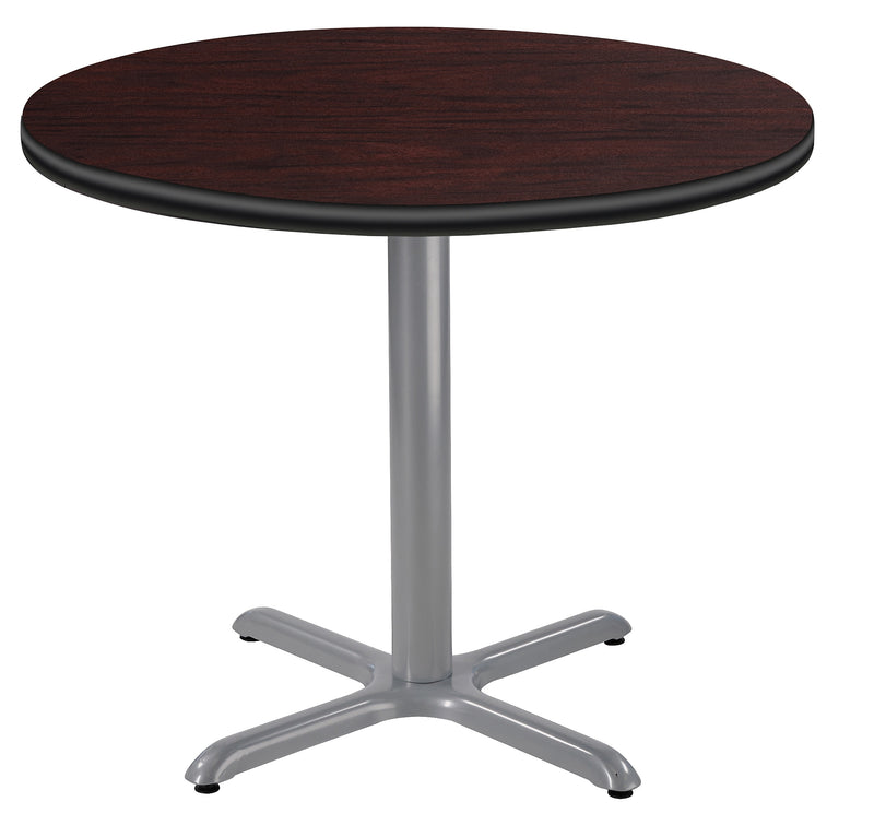 NPS CT Series 36" Round 30" Height Cafe Table, X Base, Grey Frame/Mahogany Top (CTG13636XDPBTMMY)