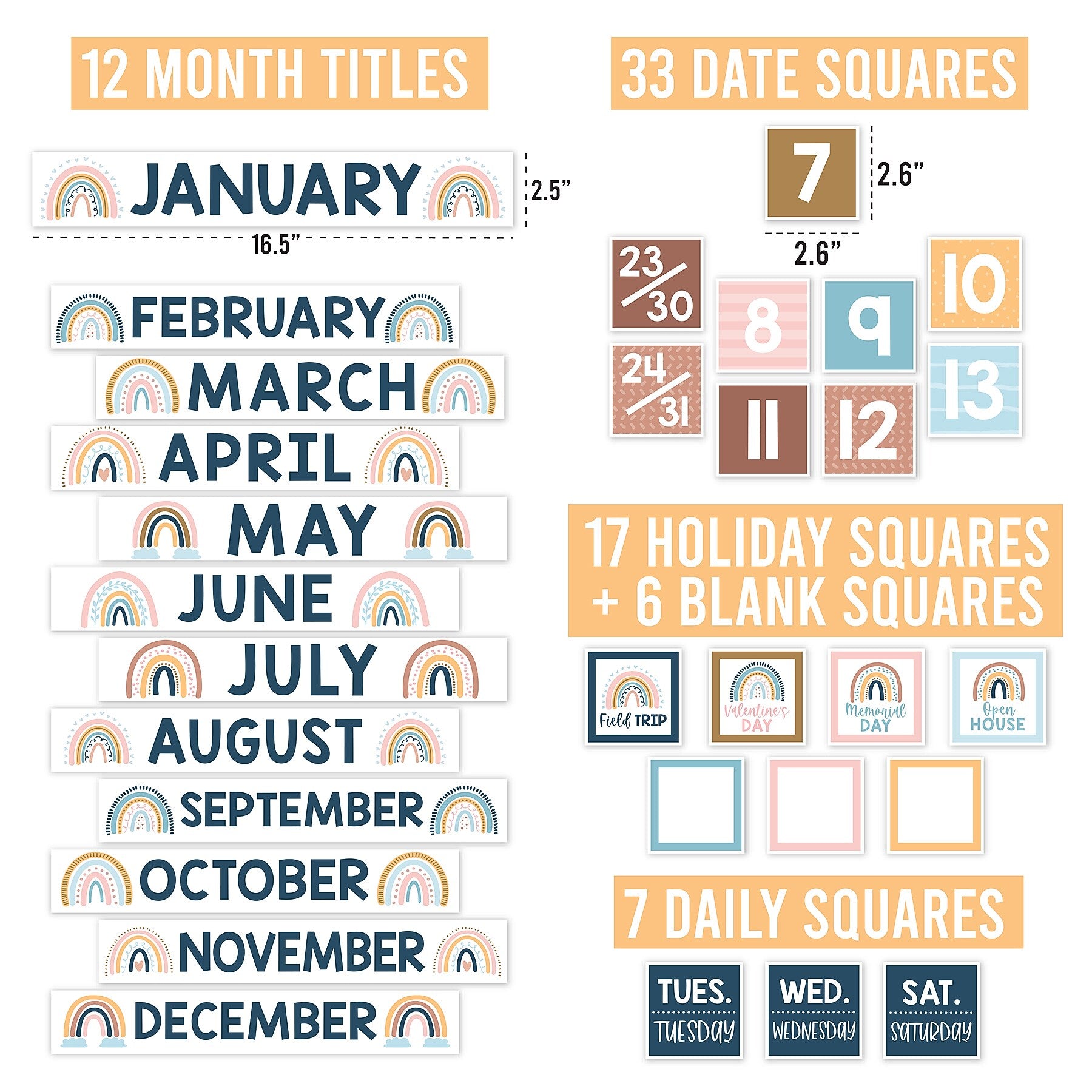 Hadley Designs Boho Circle Time Bulletin Board Calendar for Classroom, 100/Set (HDDX004A2JZ51)
