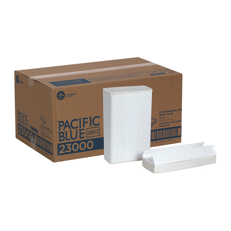 Pacific Blue Select Premium C-Fold Paper Towels, 2-ply, 120 Sheets/Pack, 12 Packs/Carton (23000)