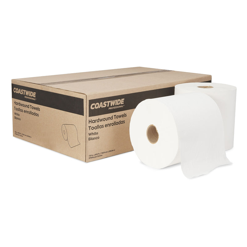 Coastwide Professional™ Hardwound Paper Towels, 1-Ply, White, 800 ft./Roll, 6 Rolls/Carton (CW21811)