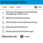 HP Envy Inspire 7255e Wireless Color All-In-One Inkjet Printer, Print, Scan, Copy, Best for Home, 3 Months FREE Ink with HP+